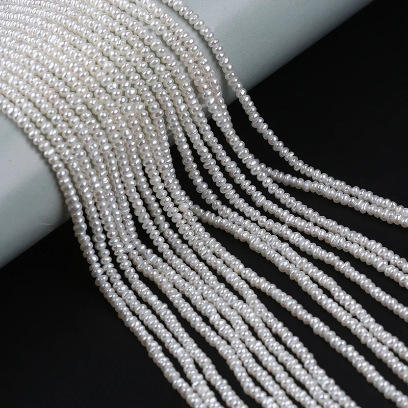 Natural Freshwater Pearl Strand 3.5-4mm Button Shaped Flat Round