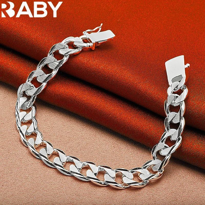 925 Stamp Silver Bracelet 10mm Sideways Chain Jewelry