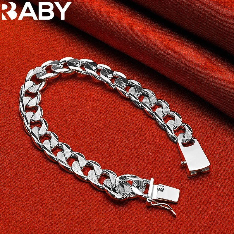 925 Stamp Silver Bracelet 10mm Sideways Chain Jewelry