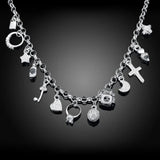 925 Sterling Silver 18 inch Zircon Key Moon Heart Star Cross Necklace