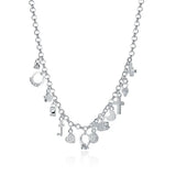 925 Sterling Silver 18 inch Zircon Key Moon Heart Star Cross Necklace