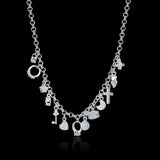 925 Sterling Silver 18 inch Zircon Key Moon Heart Star Cross Necklace