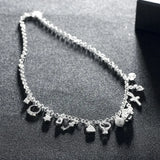 925 Sterling Silver 18 inch Zircon Key Moon Heart Star Cross Necklace