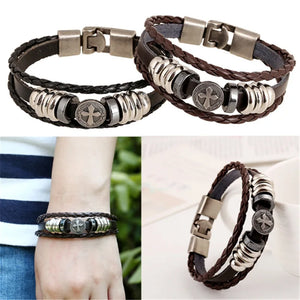 Metal Beaded Buckle Leather Bracelet Retro Punk Jewelry