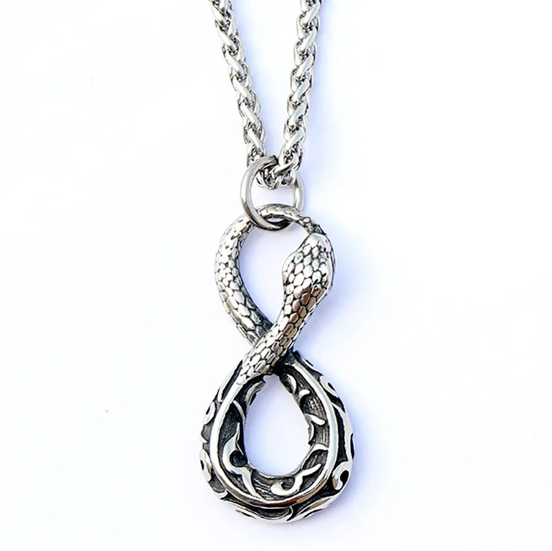 Punk Style Stainless Steel Digital 8 Snake Pendant Necklace