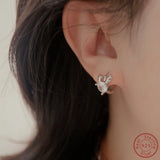925 Silver Deer Horn Earrings with Zircon for Women
