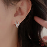 925 Silver Deer Horn Earrings with Zircon for Women