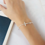 925 Silver Bangle Cross Box Chain Bracelet for Women