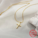 925 Silver Cross Pendant Chain Necklace Fine Jewelry for Women