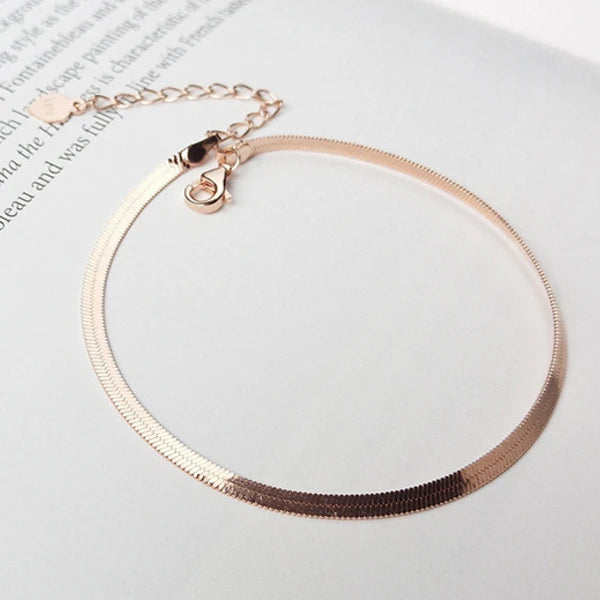 925 Silver Delicate Rose Snake Bone Chain Bangle Bracelet