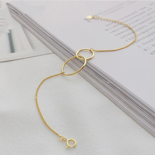 925 Silver Female Double Circle Charm Bracelet Fine Jewelry