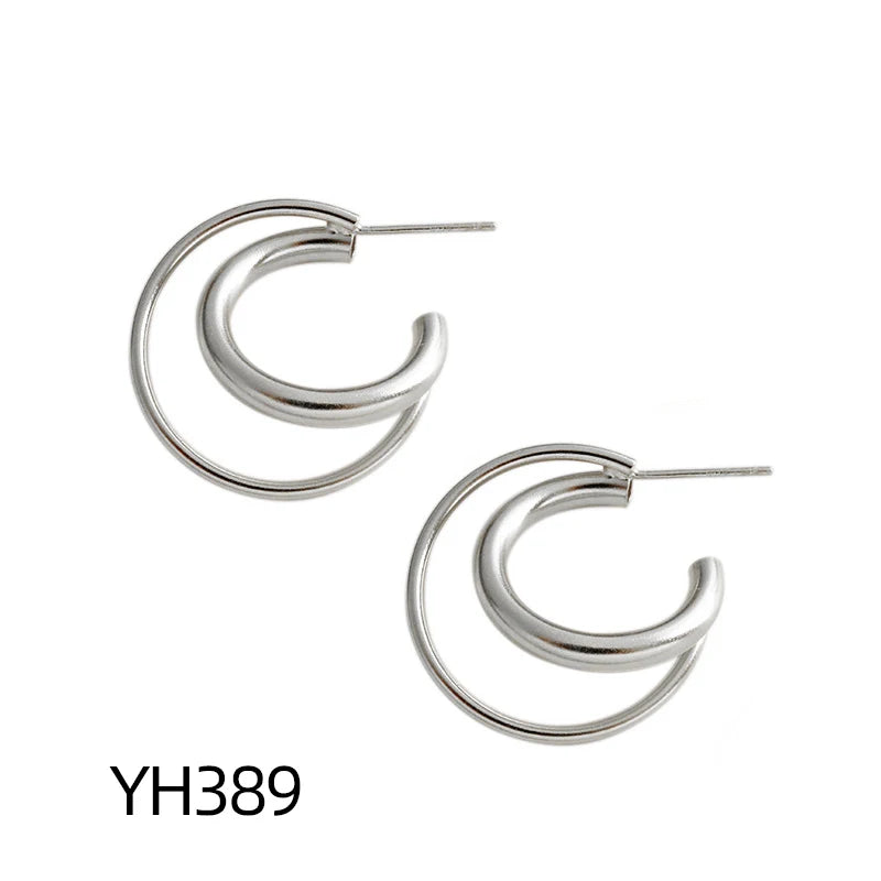 925 Sterling Silver Double Ring Stud Earrings