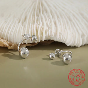 925 Sterling Silver Stud Earrings Round Ball Personality Lady Jewelry
