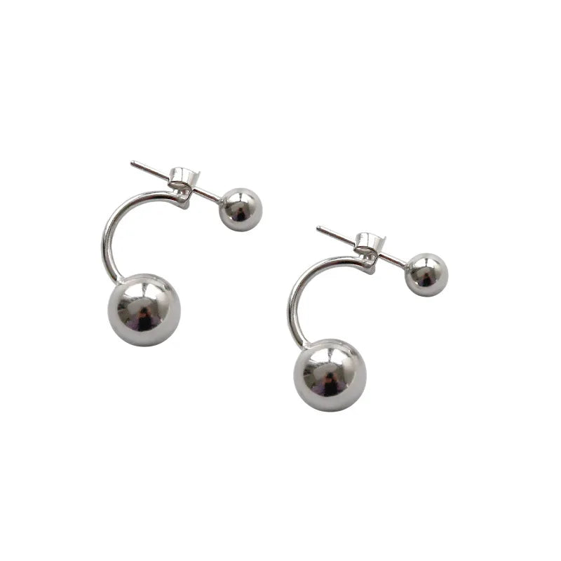 925 Sterling Silver Stud Earrings Round Ball Personality Lady Jewelry