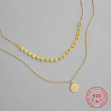 925 Silver Necklace Multi Circular Chains Double Layer Ladies Jewelry