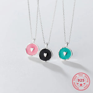 S925 Sterling Silver Girl Women Necklace Sweet Love Round Clavicle Chain Jewelry