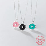 S925 Sterling Silver Girl Women Necklace Sweet Love Round Clavicle Chain Jewelry