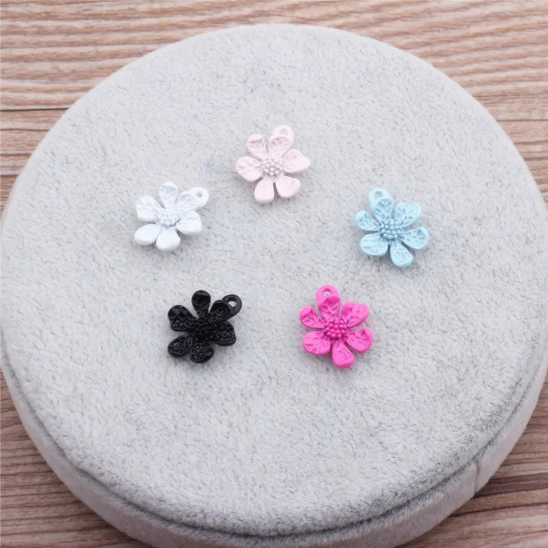100PCS 13MM Candy Colors Enamel Alloy Flower Pendant Charms DIY