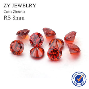 100pcs 8mm Orange Red CZ Gems Stone for Jewelry Making