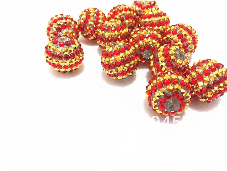 20mm Red & Stripe Resin Rhinestone Ball Beads, 100pcs
