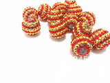 20mm Red & Stripe Resin Rhinestone Ball Beads, 100pcs