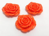 Orange Resin Flower Beads, Chunky Necklace Beads, 50pcs/Lot, Back Hole