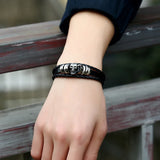 Skull Beaded Bracelet Men's Cowhide