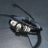 Skull Beaded Bracelet Men's Cowhide
