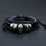 Skull Beaded Bracelet Men's Cowhide