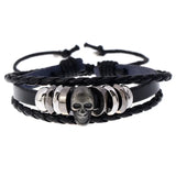 Skull Beaded Bracelet Men's Cowhide
