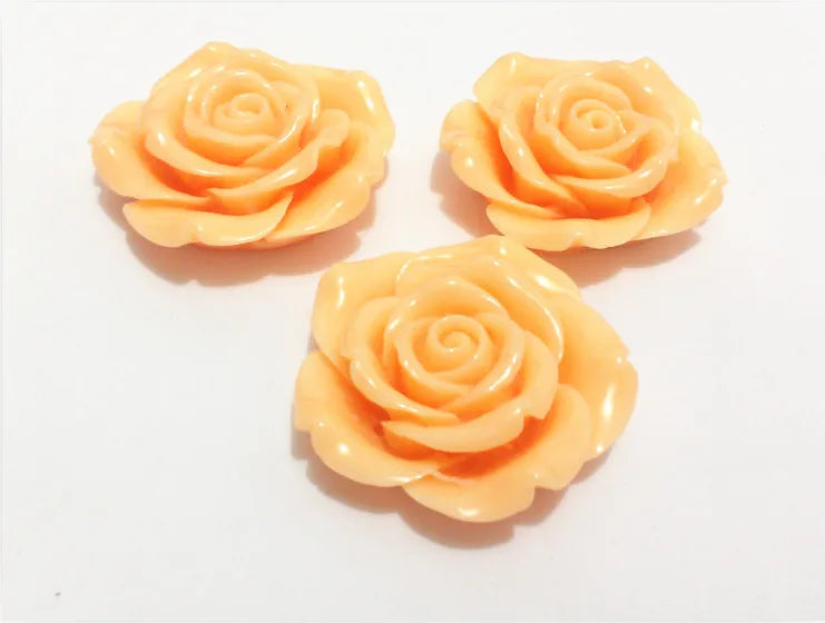 42MM Juicy-Peach Resin Flower Beads, 50pcs, Back Hole