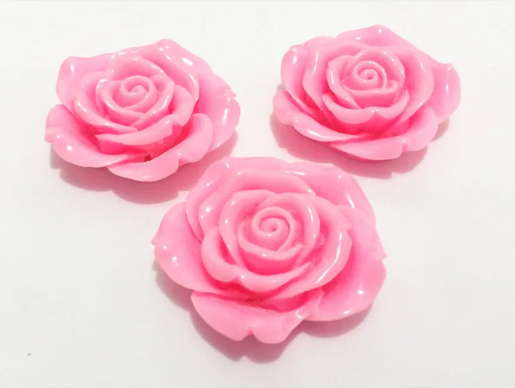 50pcs 42MM Pink Flower Beads Resin Rose with Back Hole