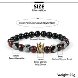 Men Tiger Eye Lapis Beaded Stretch Bracelet CZ Crown Charm