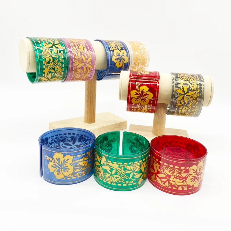 Colorful Acrylic Cuff Bangles with Flowers Tribal Epoxy Bracelets