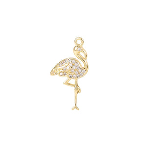 Brass & Zircon Flamingo Charms Pendant Necklace Bracelet Earring DIY Jewelry