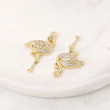 Brass & Zircon Flamingo Charms Pendant Necklace Bracelet Earring DIY Jewelry