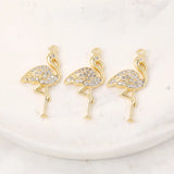 Brass & Zircon Flamingo Charms Pendant Necklace Bracelet Earring DIY Jewelry