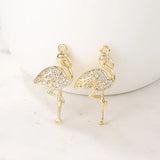 Brass & Zircon Flamingo Charms Pendant Necklace Bracelet Earring DIY Jewelry