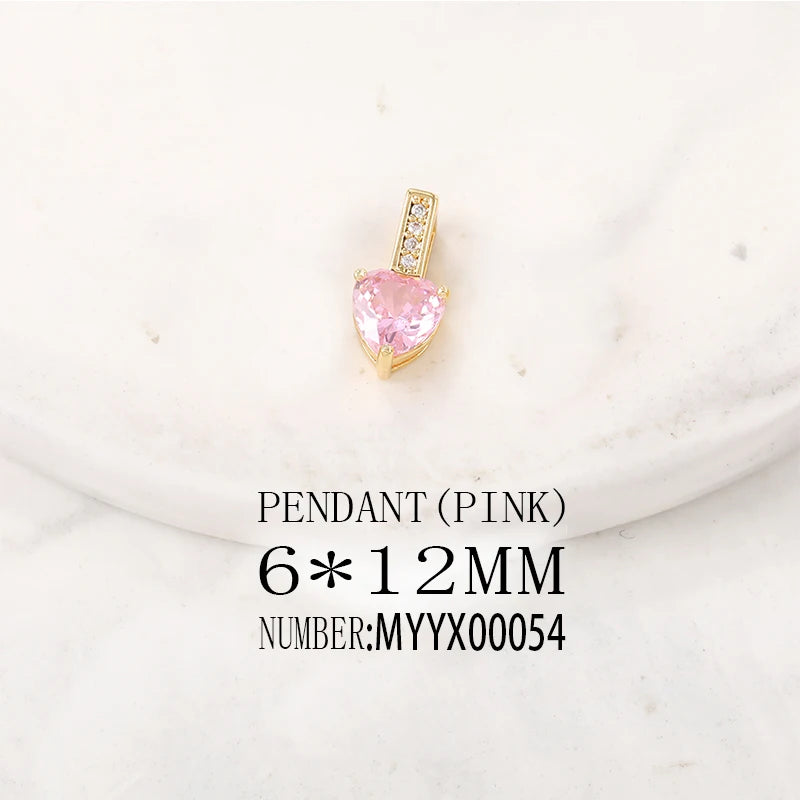 Brass & Zircon Heart Charms Pendants Set for DIY Jewelry