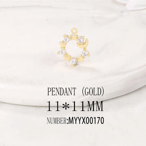 Brass & Zircon Round Charms Pendants for DIY Jewelry