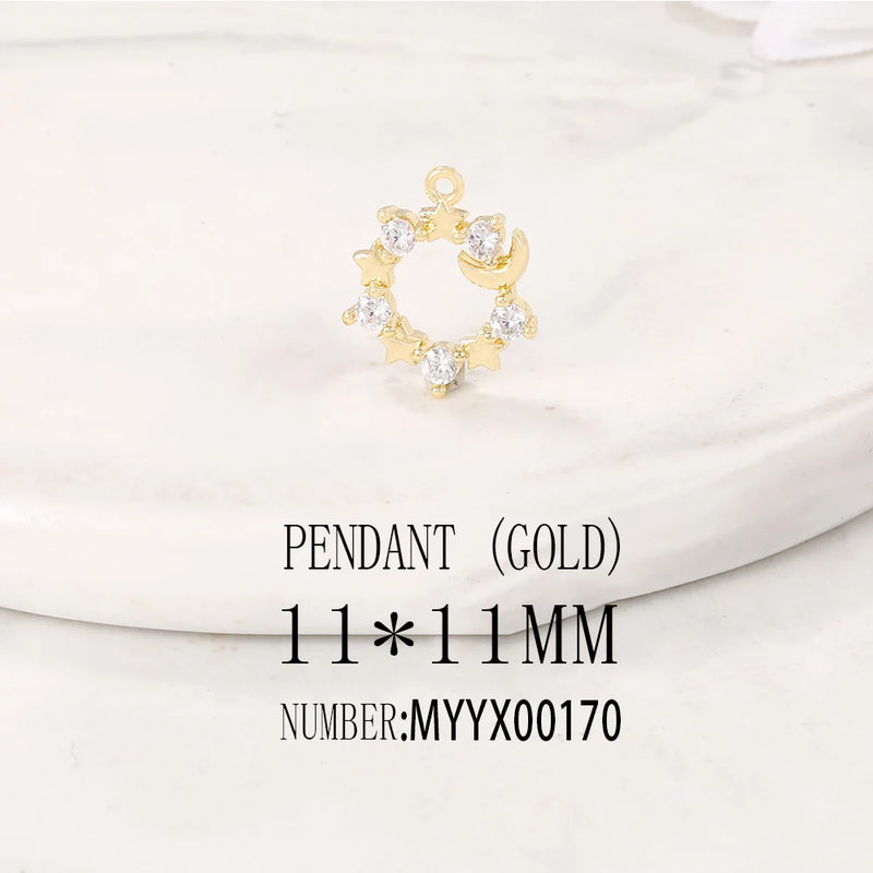 Brass & Zircon Round Charms Pendants for DIY Jewelry