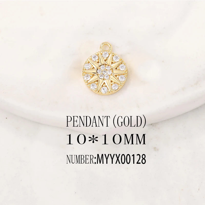 Brass Zircon Round Charms Pendants for Jewelry Making