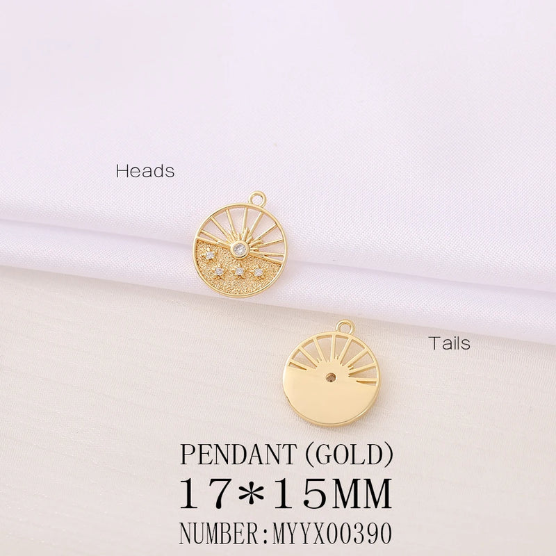 Brass and Zircon Round Charms Pendants for DIY Jewelry