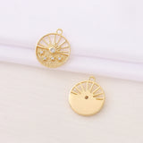 Brass and Zircon Round Charms Pendants for DIY Jewelry