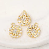 Brass Zircon Round Charms Pendants for Jewelry Making