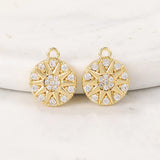 Brass Zircon Round Charms Pendants for Jewelry Making