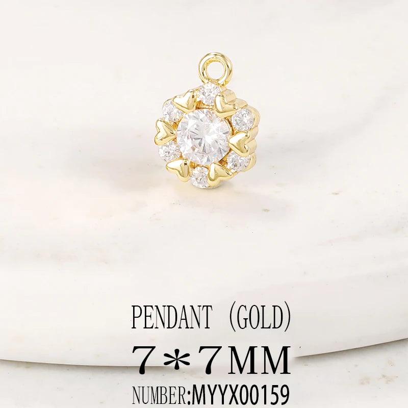 Brass Zircon Round Charms Pendants Necklace Bracelet Earring DIY