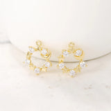 Brass & Zircon Round Charms Pendants for DIY Jewelry