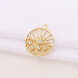 Brass and Zircon Round Charms Pendants for DIY Jewelry