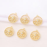 Brass and Zircon Round Charms Pendants for DIY Jewelry